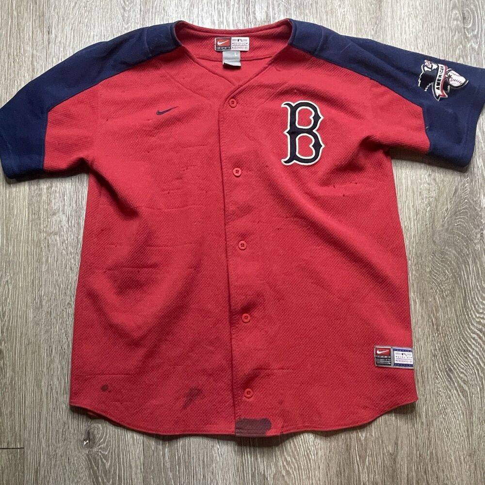 Nike Boston Red Sox MLB Jersey Red Youth Large Baseball Button Up Very Worn
